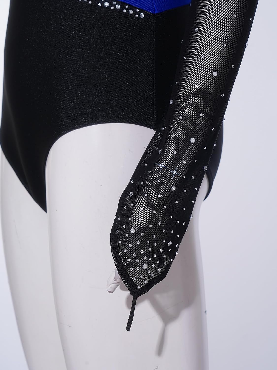 Vxuxlje Women Gymnastics Dance Leotard for Stage Performance | Figure Skating Dance Costume,Sparkly Rhinestone,Color Block,Long Sleeve High Cut Bodysuit,Ballet Modern Contemporary Dance