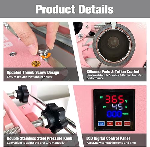 Miniatura 5 de BetterSub Máquina de Prensa de Calor 3 en 1 para Vasos Tumbler de 30 OZ 20 OZ 16 OZ Sublimación Vasos Tumbler Rectos Delgados de 3 OZ 1.5 OZ Vasos