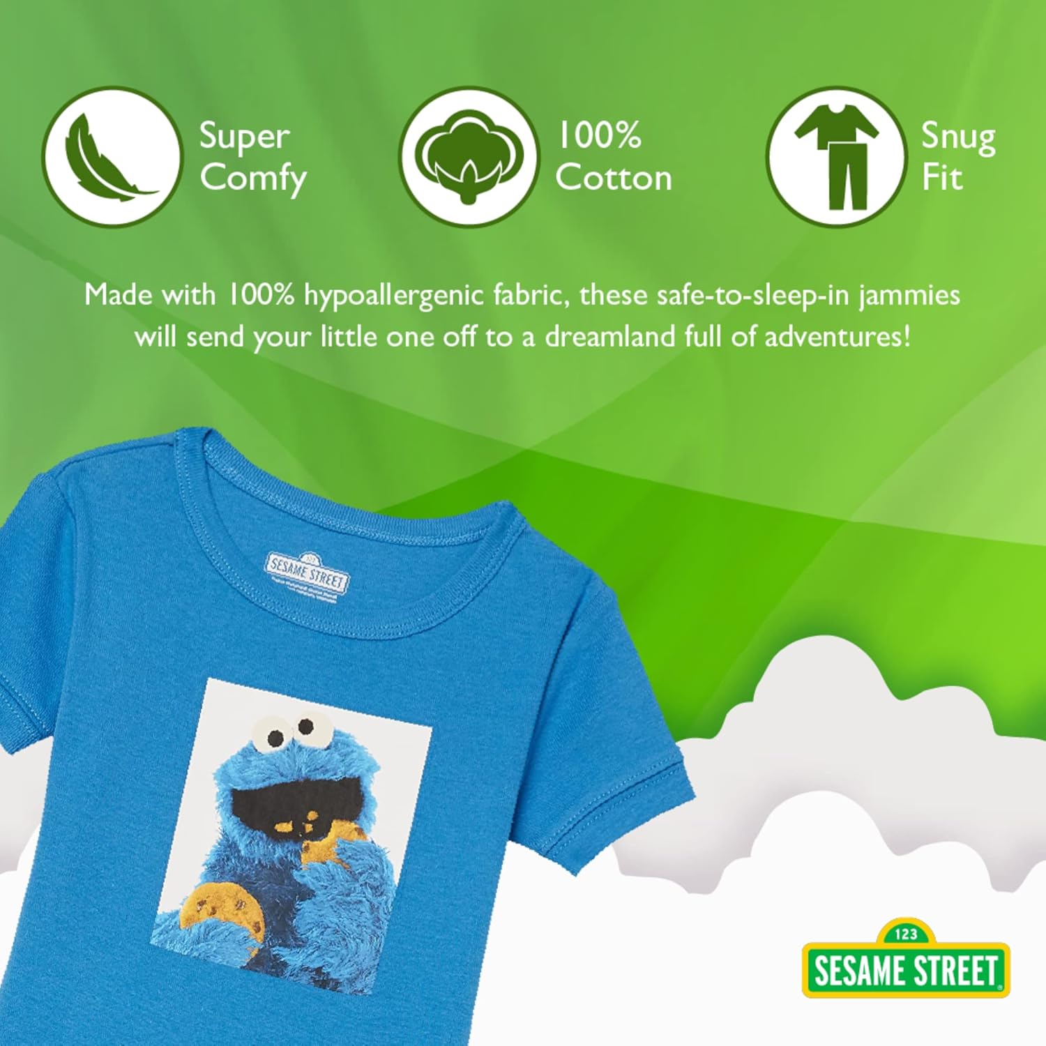 Sesame Street boys 2-piece Snug-fit Organic Cotton Pajama Set, Soft & Cute for Kids - Image 3