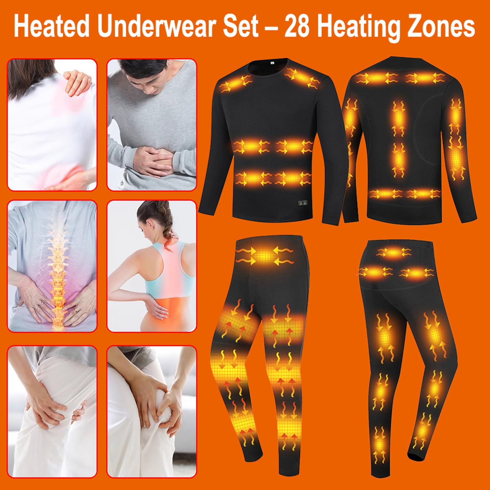 Set di Biancheria Intima Termica Riscaldata con 28 Zone Riscaldate, Set di Biancheria Intima Termica (Camicia E Pantaloni) per Allenamento Sci Corsa Escursionismo(Senza Batteria),XL,Black