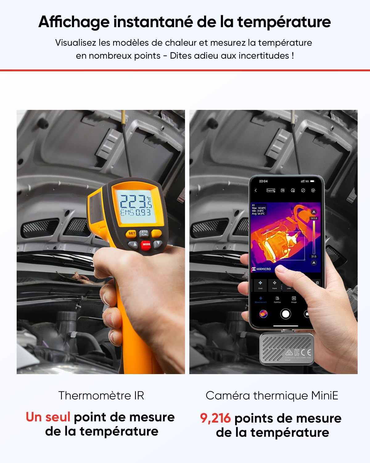 HIKMICRO Camera Thermique MiniE - iOS/Android, Amélioration de l'image SuperIR, 25Hz, pour Téléphone/Tablette, USB-C/Lightning (compatible avec iPhone 15/16)