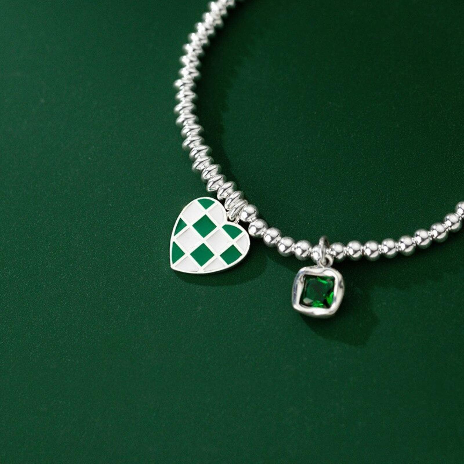 Pulsera De Plata De Ley 925 Auténtica con Forma De Corazón Y Circonita Cúbica Verde para Mujer, Joyería Fina De Moda para Fiesta De Boda