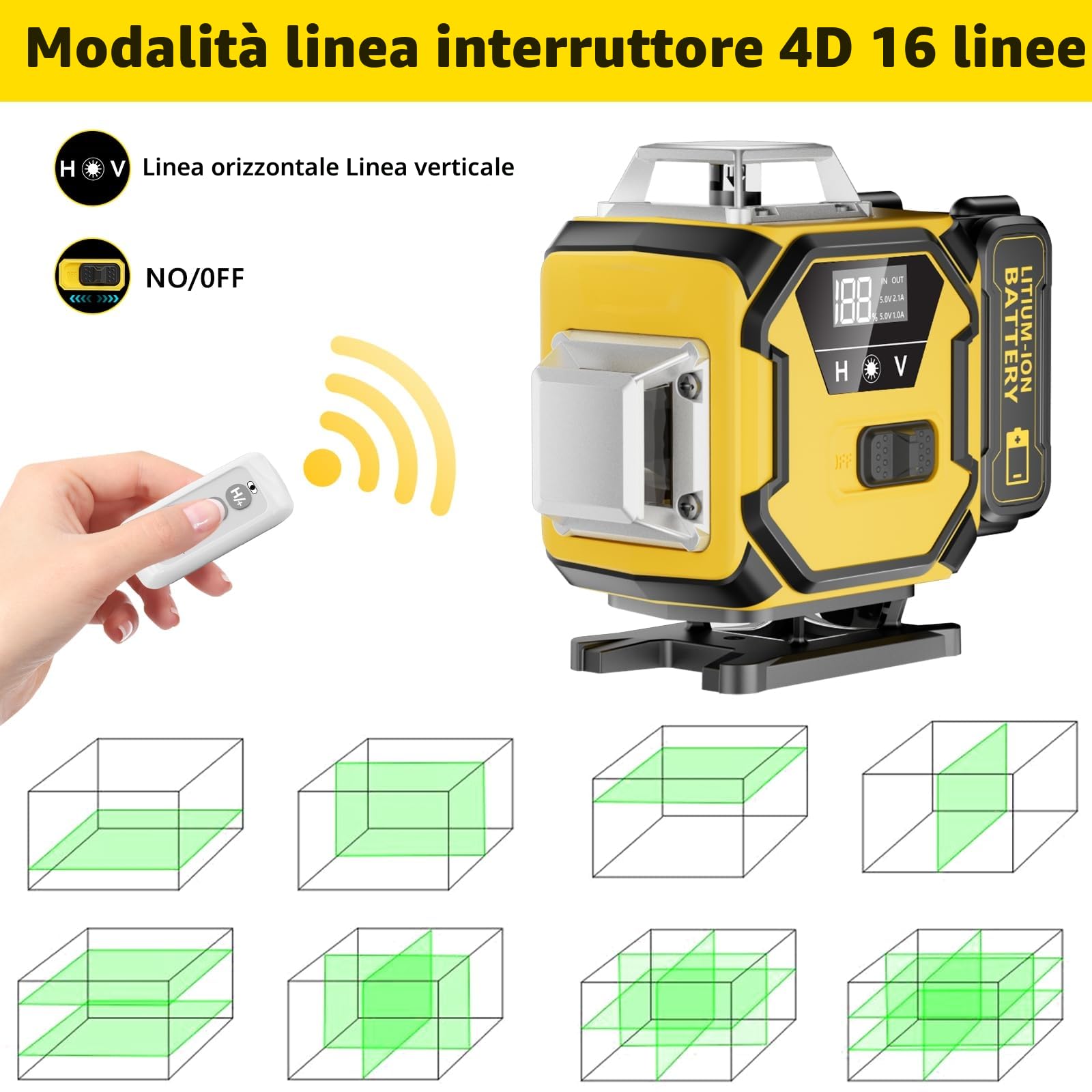 Livella Laser Autolivellante 16 Linee, 4 X 360 °Livello Laser Autolivellante Blu, 2 x Batterie, Autolivellante, Supporto rotante, Telecomando Cabina di rilevamento