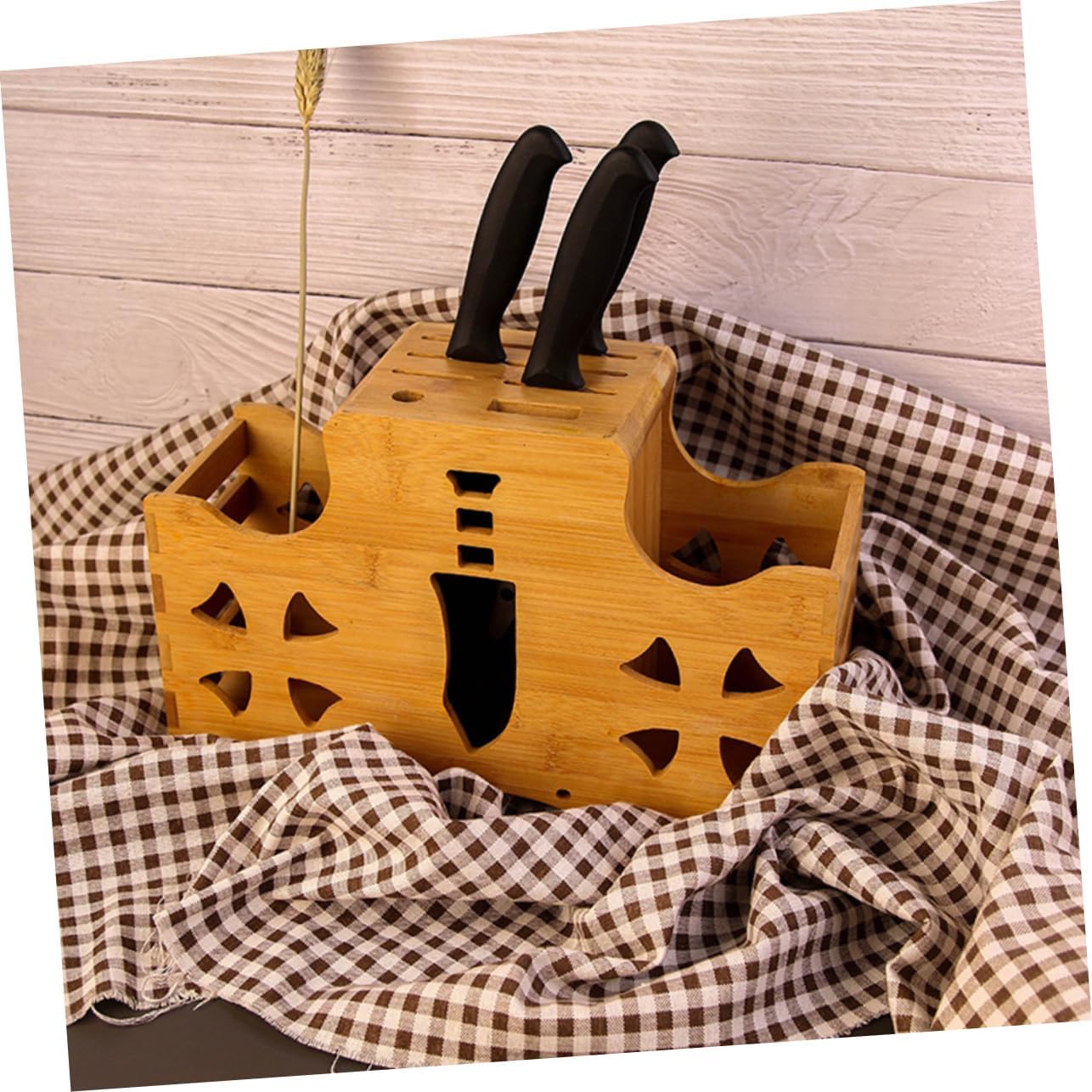 PRETYZOOM Bamboo Knife Holder Kitchen Scissor Stand Cutter Storage Rack Kitchen Knife Holder