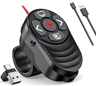 2 in 1 Presentation Clicker with Laser Pointer Finger Ring Clicker Rechargeable Presentation Clicker Long Distance PPT Clicker Remote Wireless Clicker Laser Pointer for Classroom Teacher Projector