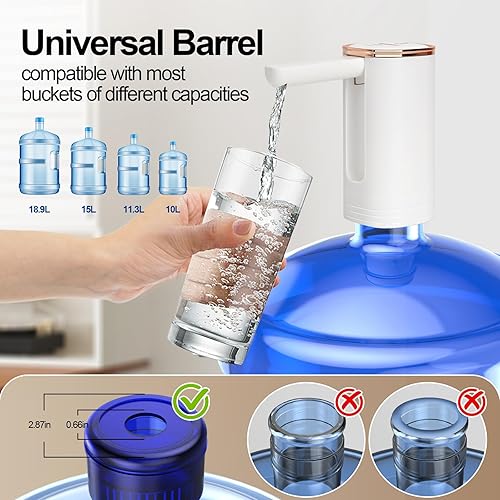 Miniatura 3 de Dispensador de agua para botella de 5 galones, bomba de botella de agua portátil plegable, bomba de agua potable eléctrica con carga USB, para
