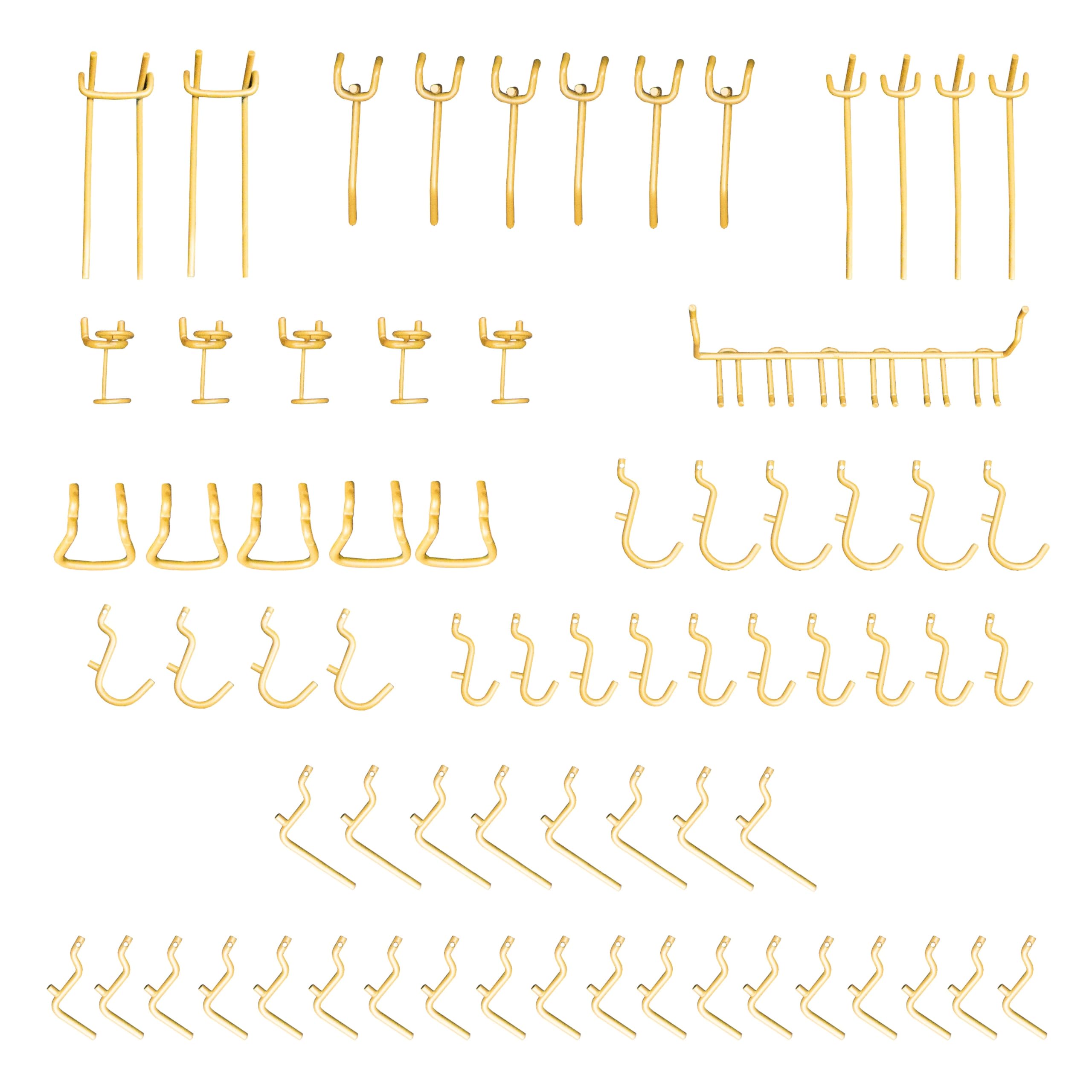 Gold Pegboard Hooks for Hanging Tools Crafting Supplies 70-Piece Set of Heavy Duty ¼” Pegboard Accessories Wall Organizer, Snug Fitting ¼ inch Garage and Craft Room Organizer Peg Board Hooks and Pegs