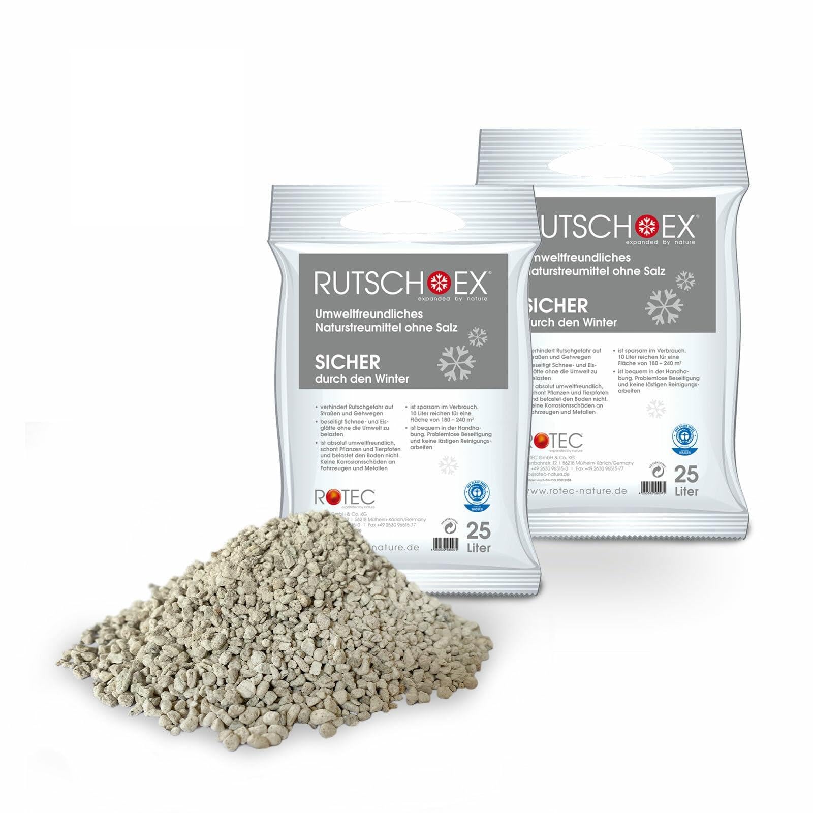 RUTSCH-EX Winterstreu 25LSäcke Naturstreumittel kein Streusalz Streugut Streumittel (2x25L)
