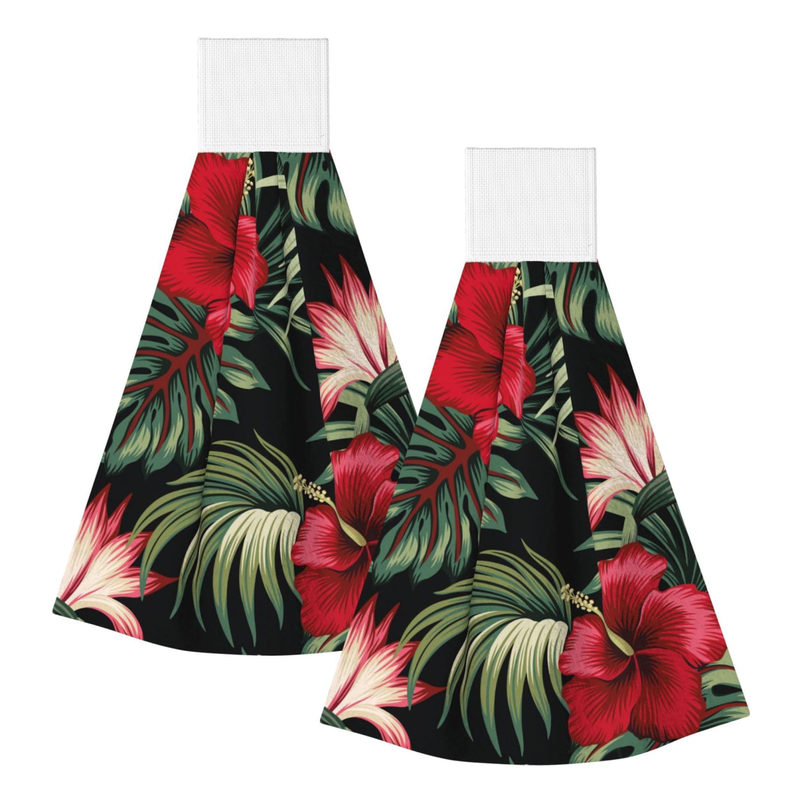DOPKLNA Tropical Vintage Red Hibiscus Strelitzia Floral, 2 Pcs Hanging Coral Fiber Hand Towels for Bathroom, Absorbent Kitchen Towels