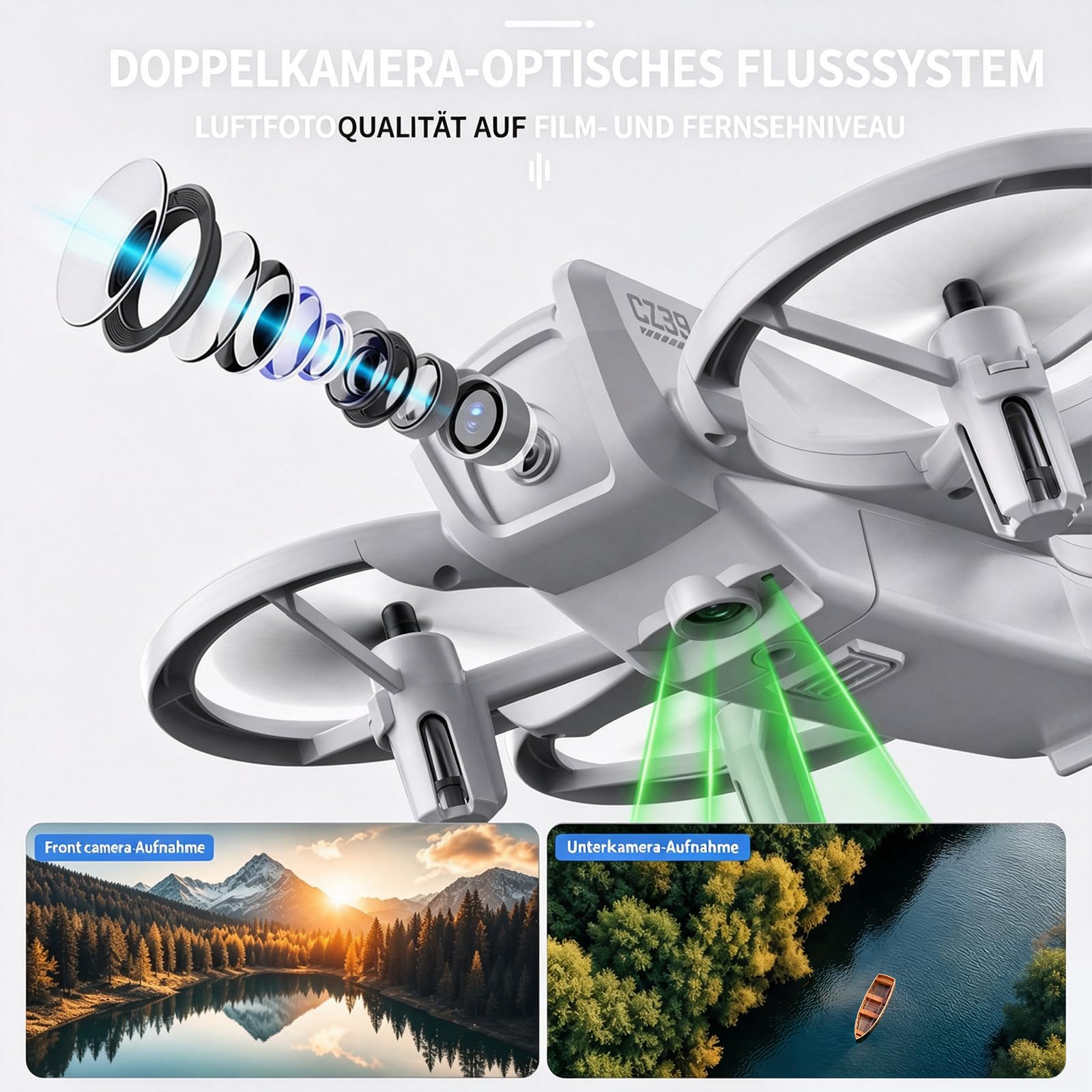 Mini-Drohne mit Doppelkamera, Drone mit Fernbedienung mit Bildschirm, Smart Obstacle Avoidance, 90-Degree Adjustable Camera, 2 Batteries, Suitable for Adults and Beginners