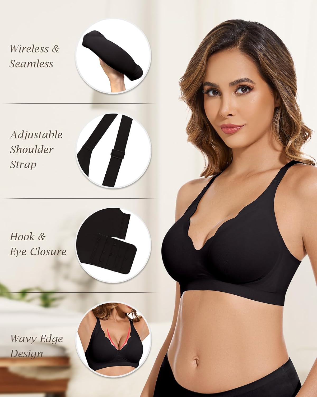 WOWENY Deep V Bras for Women No Underwire Wireless Push Up Bra Comfort Bralettes Seamless Plunge Bra with Support - Image 4