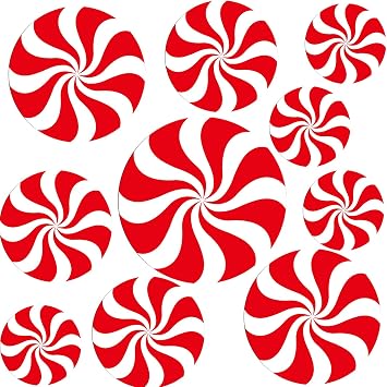 JOVITEC 20 Pack Christmas Peppermint Floor Stickers, 4 Sizes, Waterproof Plastic, Red & White, Cartoon Style, Christmas Candy Party Decals20 Pieces