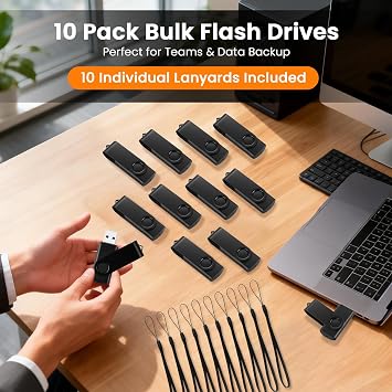 10 Pack 4GB USB Flash Drives, Swivel Thumb Drives with LED Indicator, USB 2.0 Memory Stick Jump Drive Pendrive for Home Office Data Storage & Backup, Computer Flashdrive Zip Drive, with 10 Lanyards