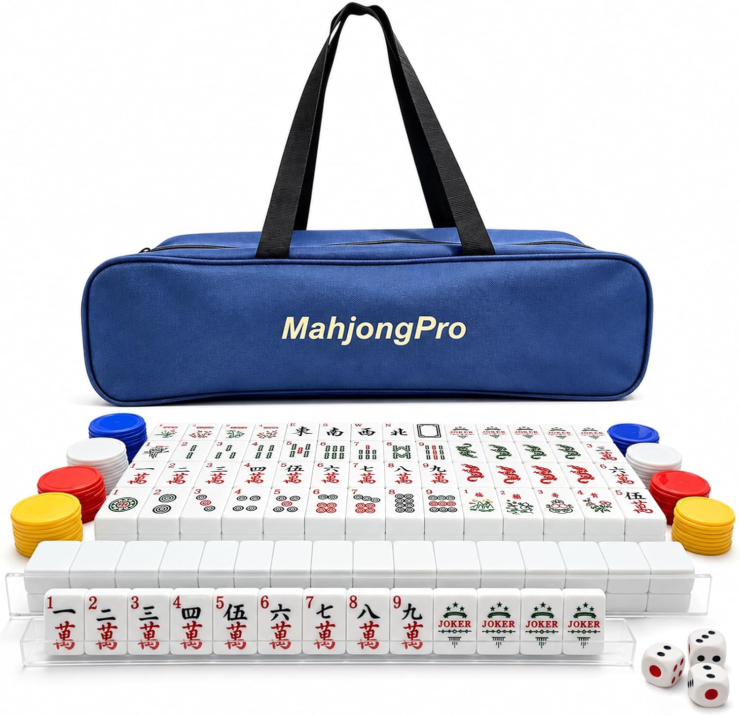 American Mahjong Set with 166 Mahjong Tiles 4 Racks 4 Pushers | Travel Mahjong Set Suitable for Indoor and Outdoor Family Gatherings and Friends' Parties (Tile: 1.2")