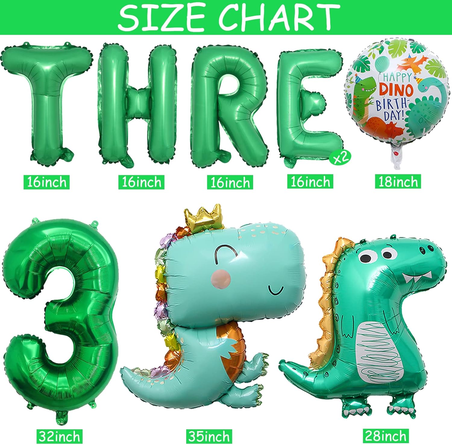Dinosaur 3rd Birthday Decorations Dinosaur Balloons, Three Letter Balloon, Number 3 Balloon, Dino Balloons for 3rd Birthday Party Supplies
