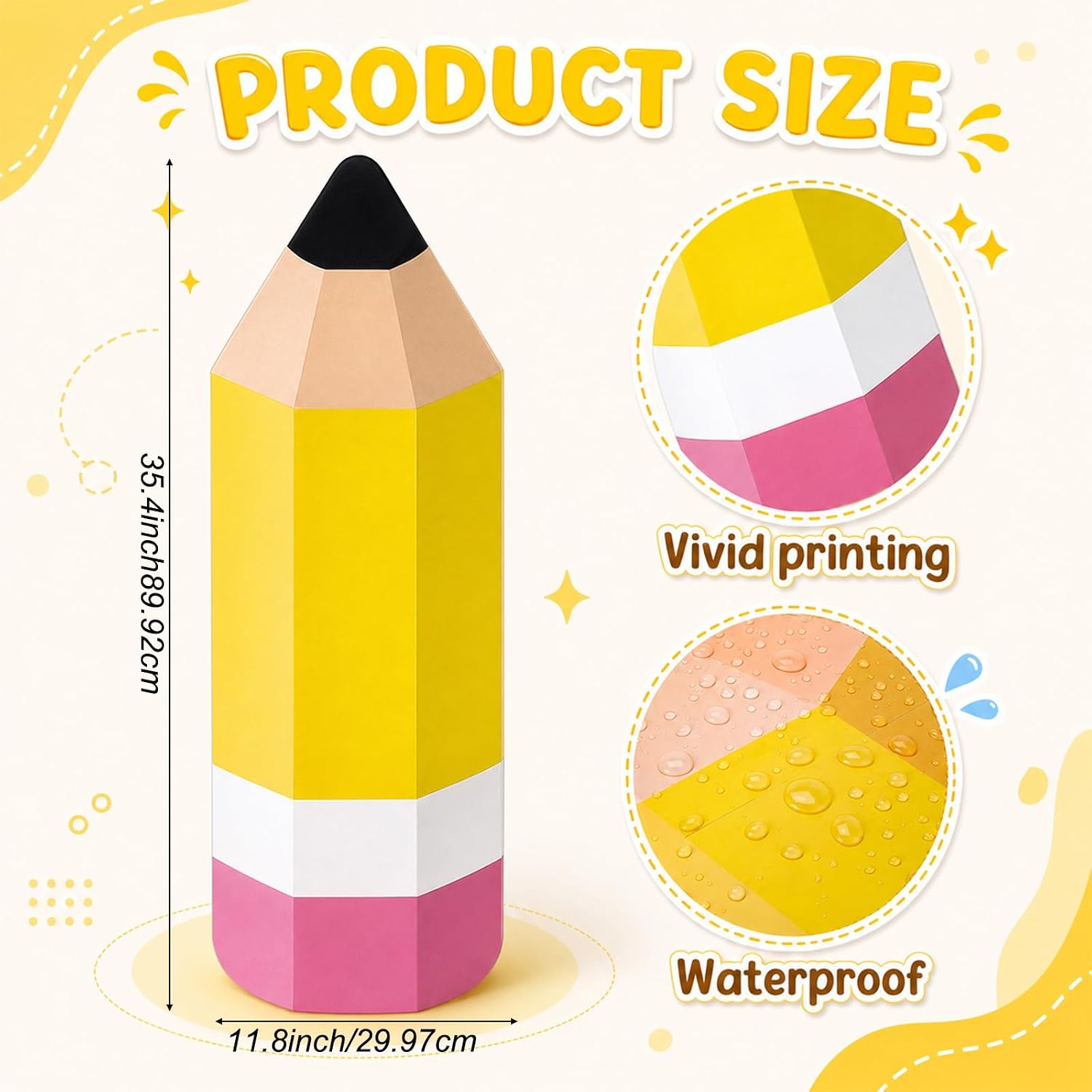 Yinkin 2PCS Back to School Cardboard Decoration Large Pencil Cutout 12 x 35 Inch Corrugated Classroom Decoration Pencil Photo Booth Prop for Back to School Classroom Outdoor Garden Yard Decor Supplies
