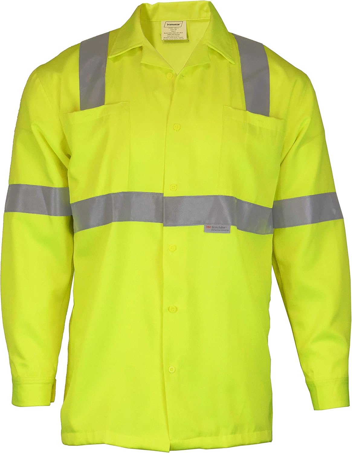 Ironwear 1861 Hi-Visibility Long Sleeve Buttoned Down Safety Work Shirt-Type R | ANSI Class 3 Compliant Lime