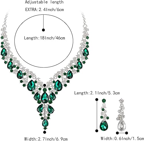Miniatura 5 de BriLove Conjunto de collar y aretes colgantes para mujer, diseño de lágrima de cristal austriaco con forma de lágrima de cristal austríaco