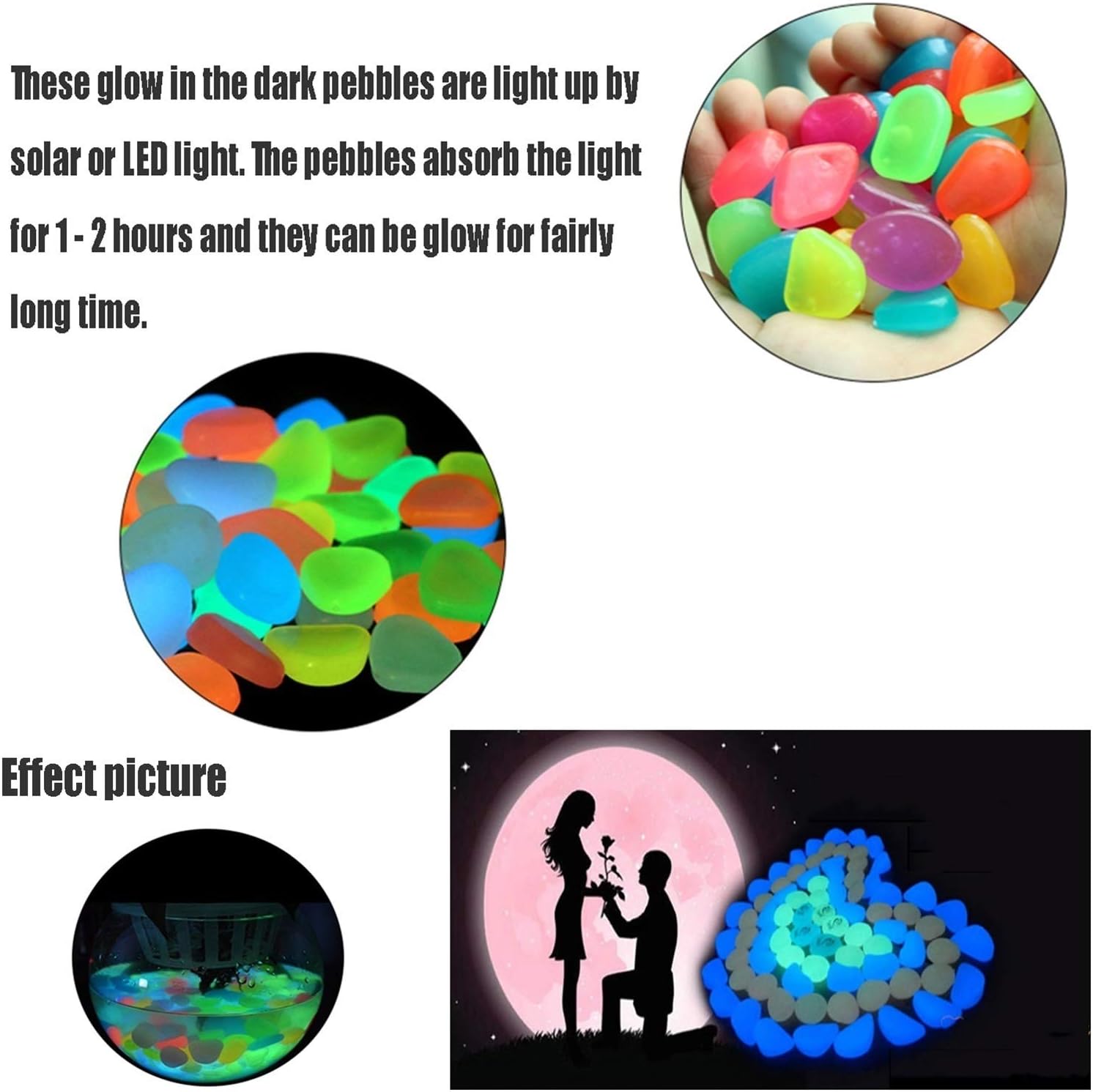 Glowing Stone Luminous Pebbles, Luminous Decorative Artificial Rocks, Luminous Pebbles for Outdoor Decoration of Garden Lawn Yard Aquarium Fish Tank Sidewalks (Size : 200PCS)
