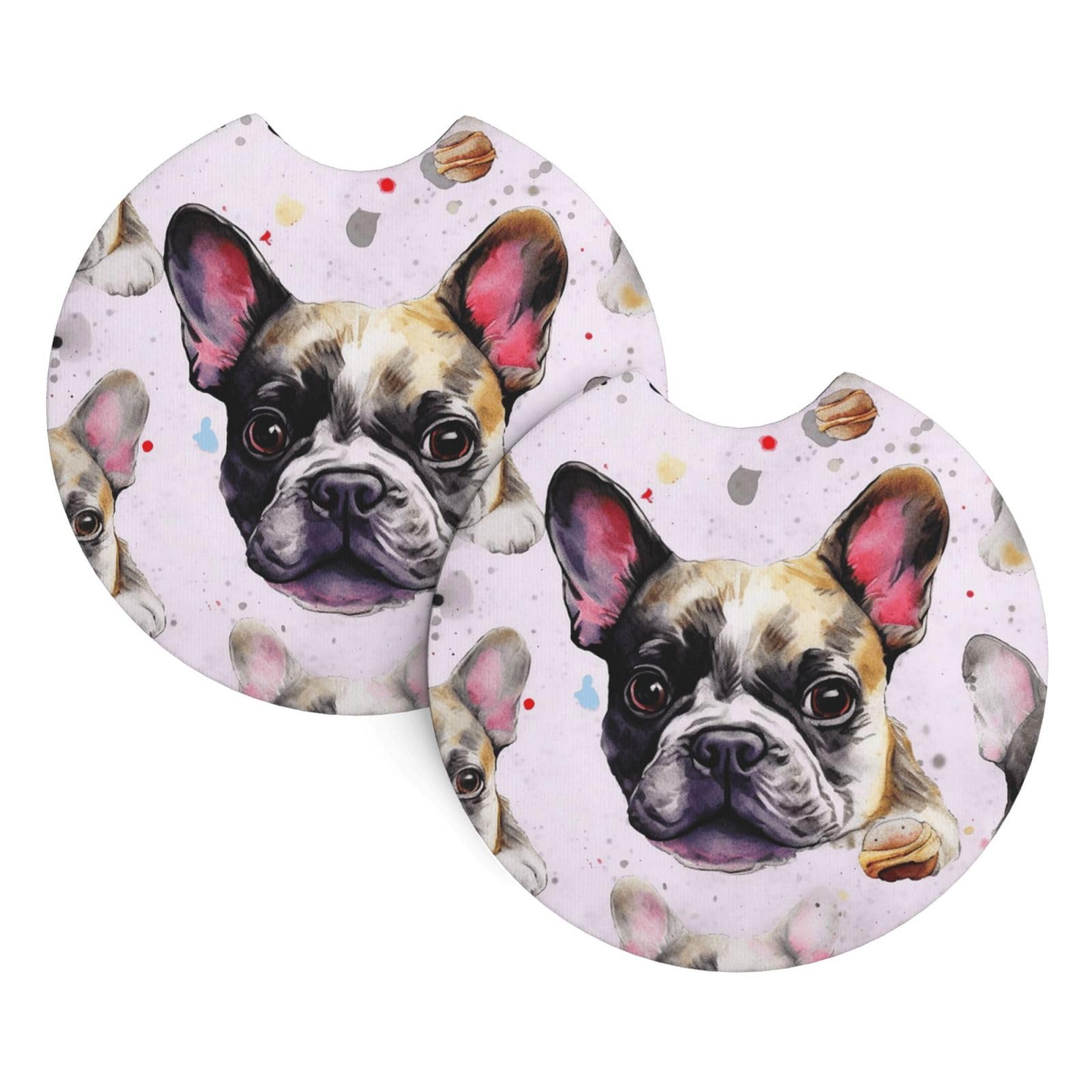 2 Pack Car Coaster for Cup Holders French Little Bulldog Car Cup Coaster 2.7" Neoprene Non-Slip Automotive Cup Mat Universal Auto Car Interior Accessories for Women Men Cup Pad