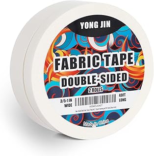 YONGJIN Double-Sided Fabric Tape (2 Rolls) - No Sewing or Ironing Required, Perfect for Quick Clothing Repairs, Fabric Bonding, Adhesive Cloth Tape for Hemming and DIY Crafts (3/5inch+1inch)