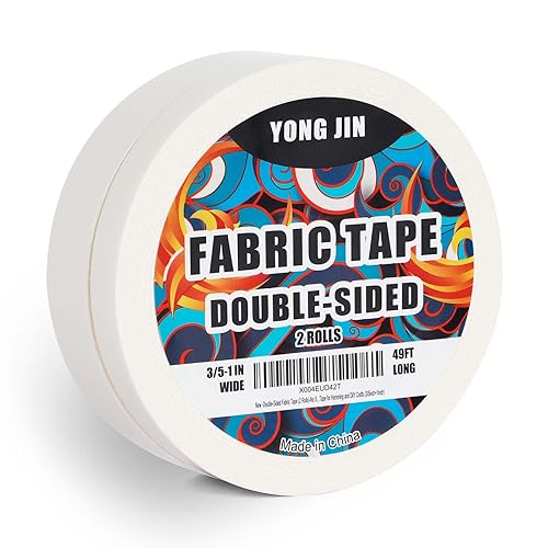 YONGJIN Double-Sided Fabric Tape (2 Rolls) - No Sewing or Ironing Required, Perfect for Quick Clothing Repairs, Fabric Bonding, Adhesive Cloth Tape for Hemming and DIY Crafts (3/5inch+1inch)