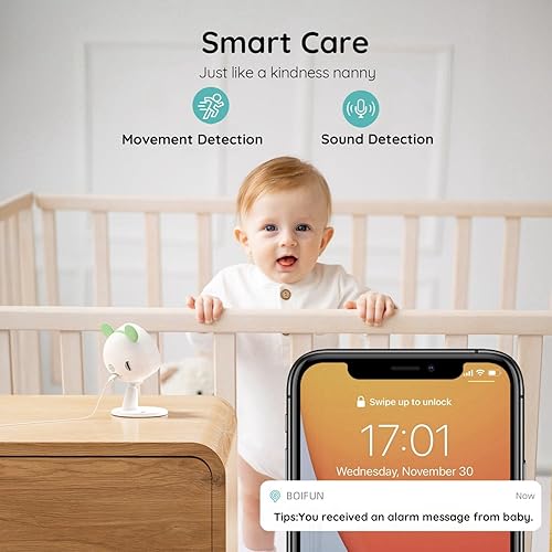 Miniatura 4 de BOIFUN Monitor de bebé con video de pantalla dividida WiFi, 2 cámaras, control de aplicación para teléfonos inteligentes y monitor LCD, zoom 4.3