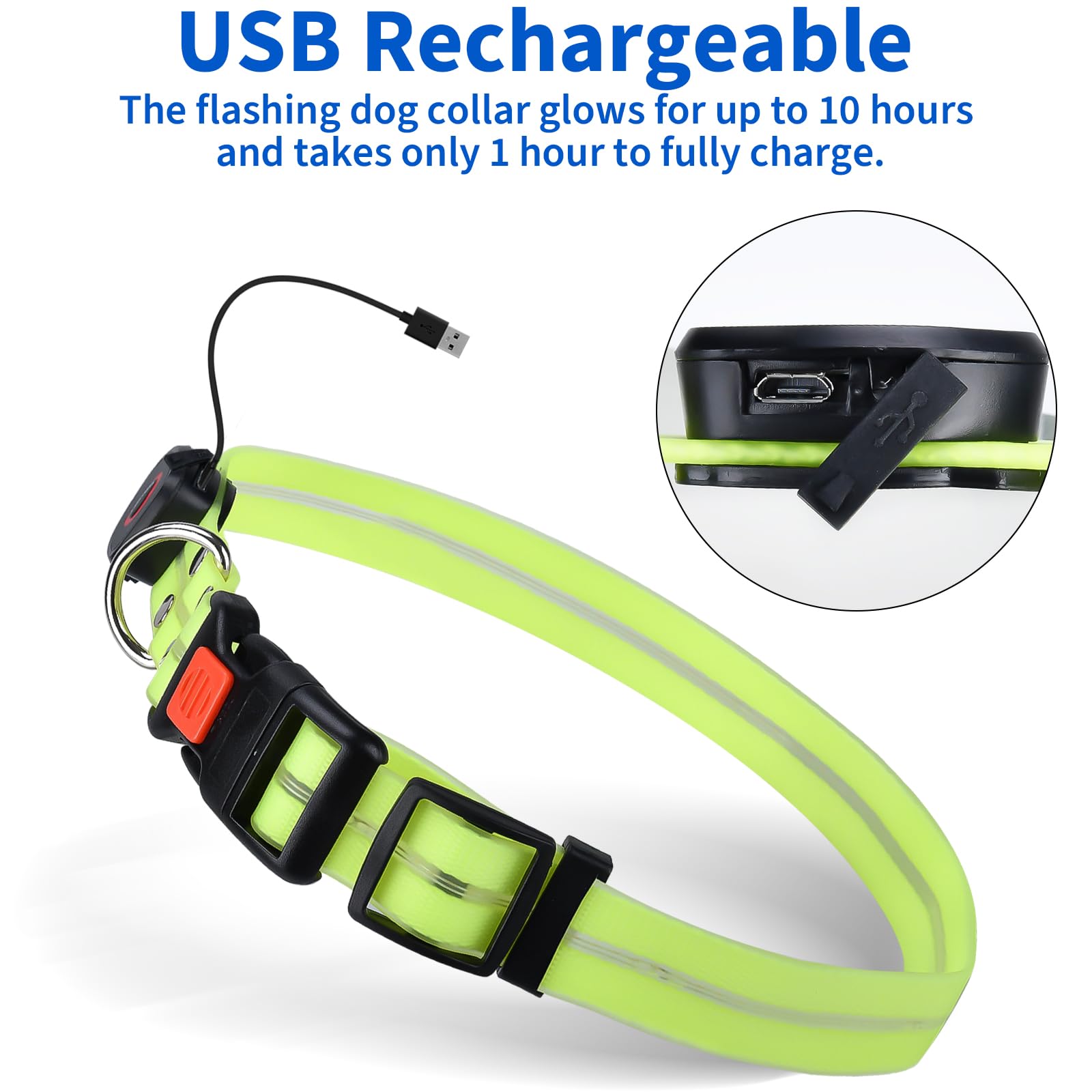 Moorstdel Waterproof Light Up Dog Collar, Dog Lights for Night Walking Rechargeable LED Dog Collar 3 Glowing Modes - Image 3