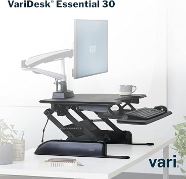 Vari - VariDesk Essential 30 - Two-Tier Standing Desk Converter for Home Office - Adjustable Sit Stand Desk with 11 Height Settings - Standing Desk Riser for Monitor & Accessories - 30 Wide, Black