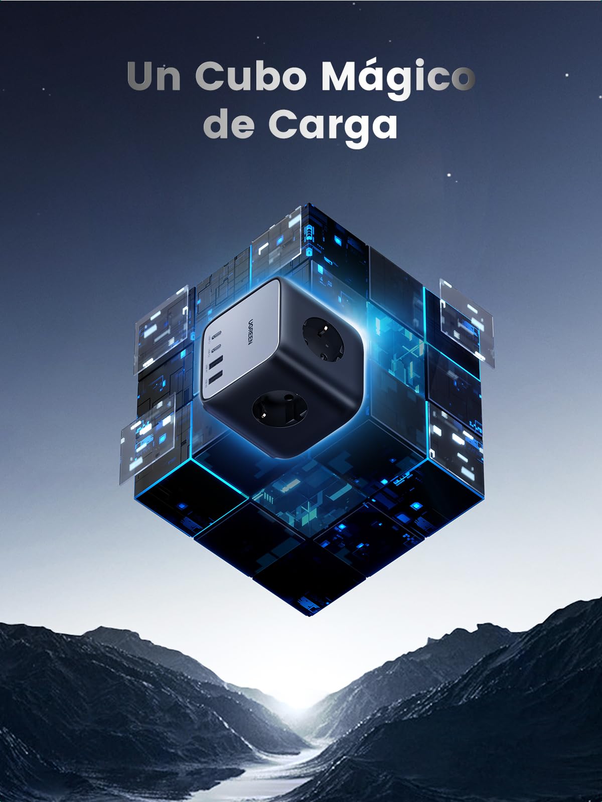 UGREEN Nexode DigiNest Cube 7 en 1 - Regleta USB Cube 65 W, 3 enchufes y 4 Puertos USB, Carga rápida, GAN Tech, Compatible con iPhone 16 Plus Pro MAX 15, 14, 13 MacBook Pro Air M3 M2 M1 Galaxy S24