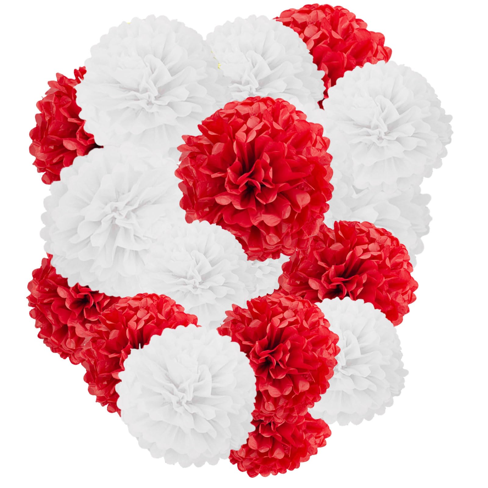 Capesaro Red and White Paper Pom Poms - 10",12" Tissue Pom Poms Decorations for Party Hanging Decor - 12 Piece Set