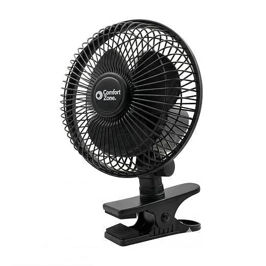 COMFORT ZONE 6-Inch 2-Speed Corded Clip-On Personal Fan - Black
