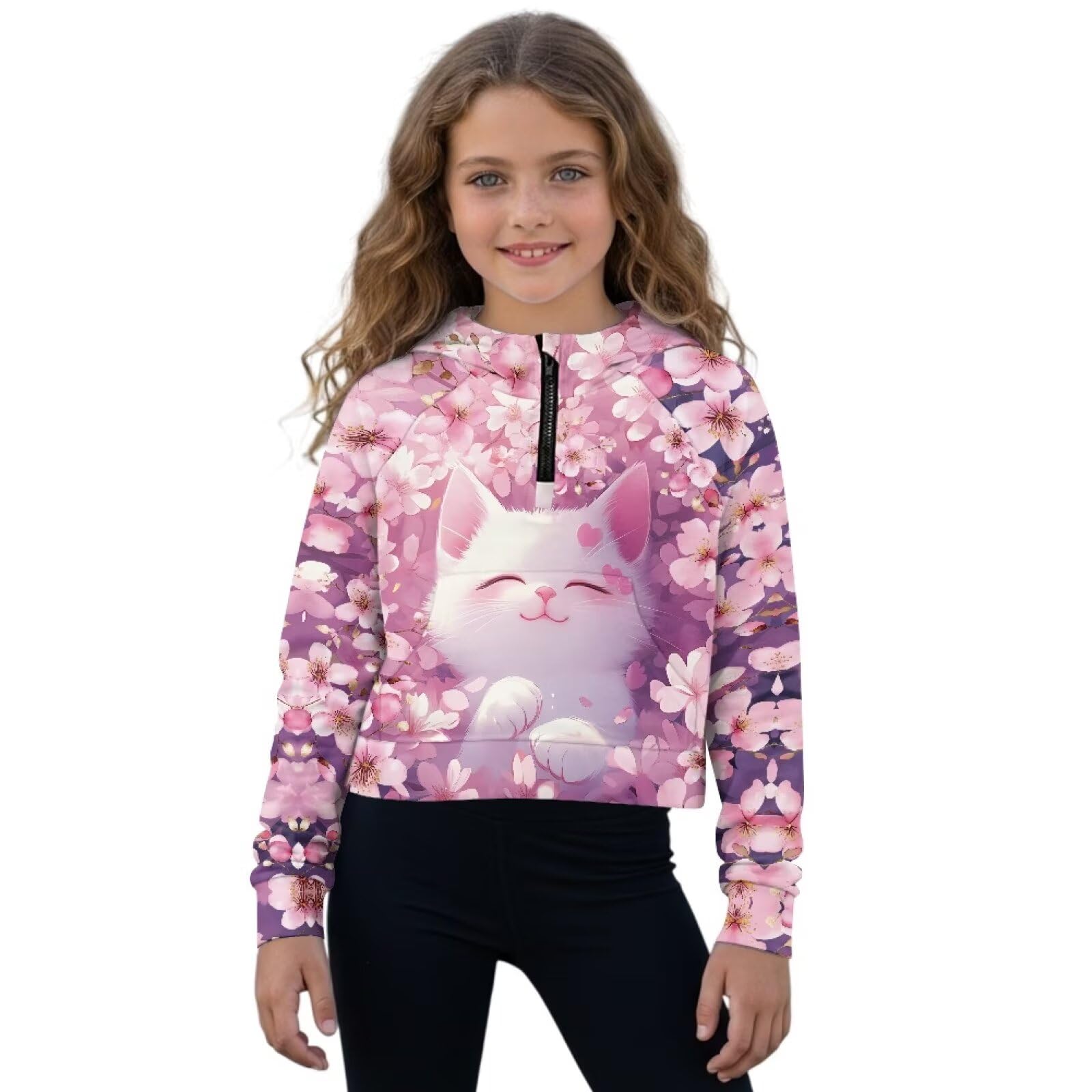 Sweat à capuche filles graphique 3D finitions soignées pull court automne - 8
