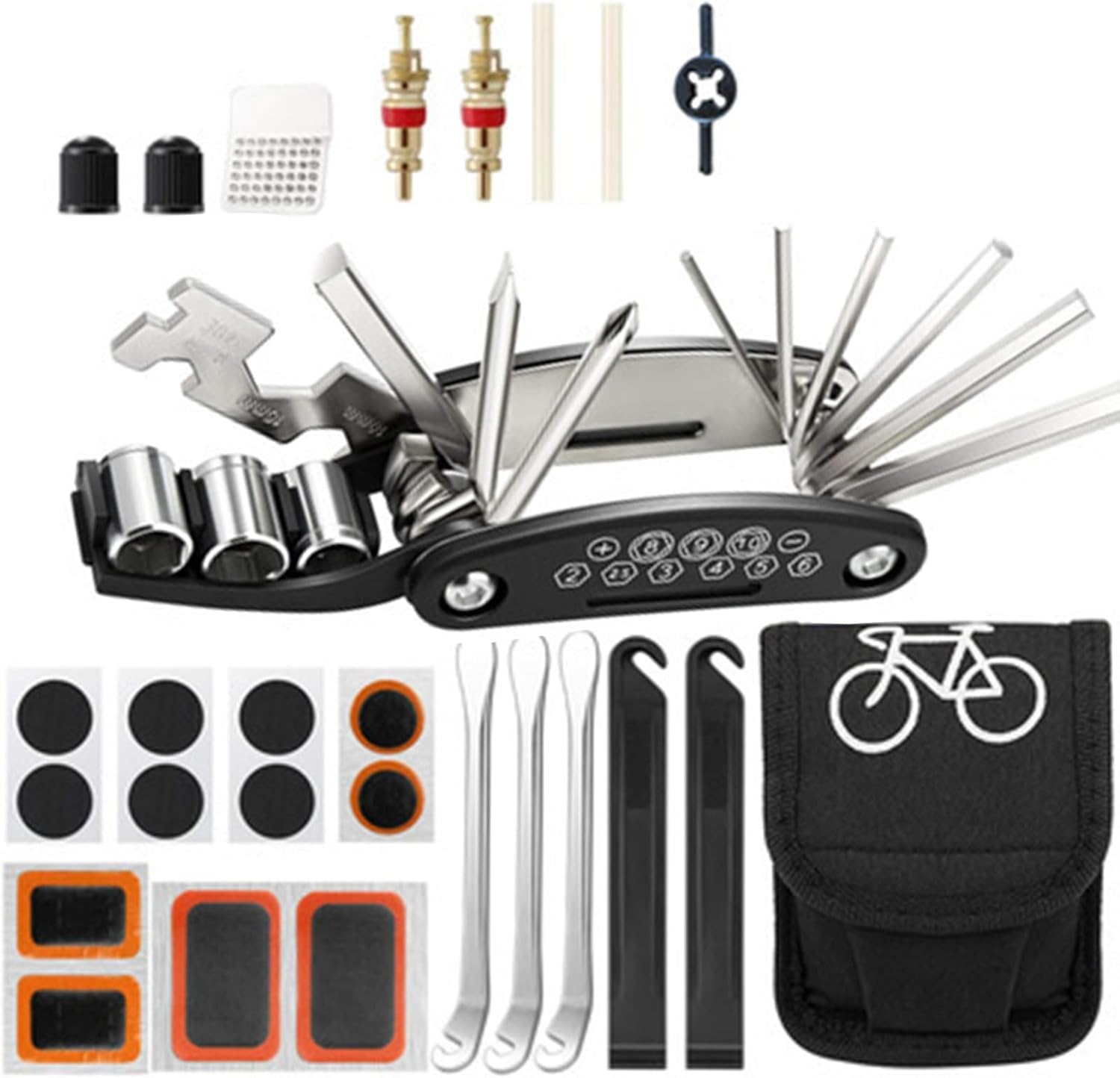 Bicycle Tool Set 16 in 1 Mountain Bike Tire Repair Kit, with Bike Tire Levers Hex Spoke Wrench for Road Mountain Bikes Cycling Maintenance