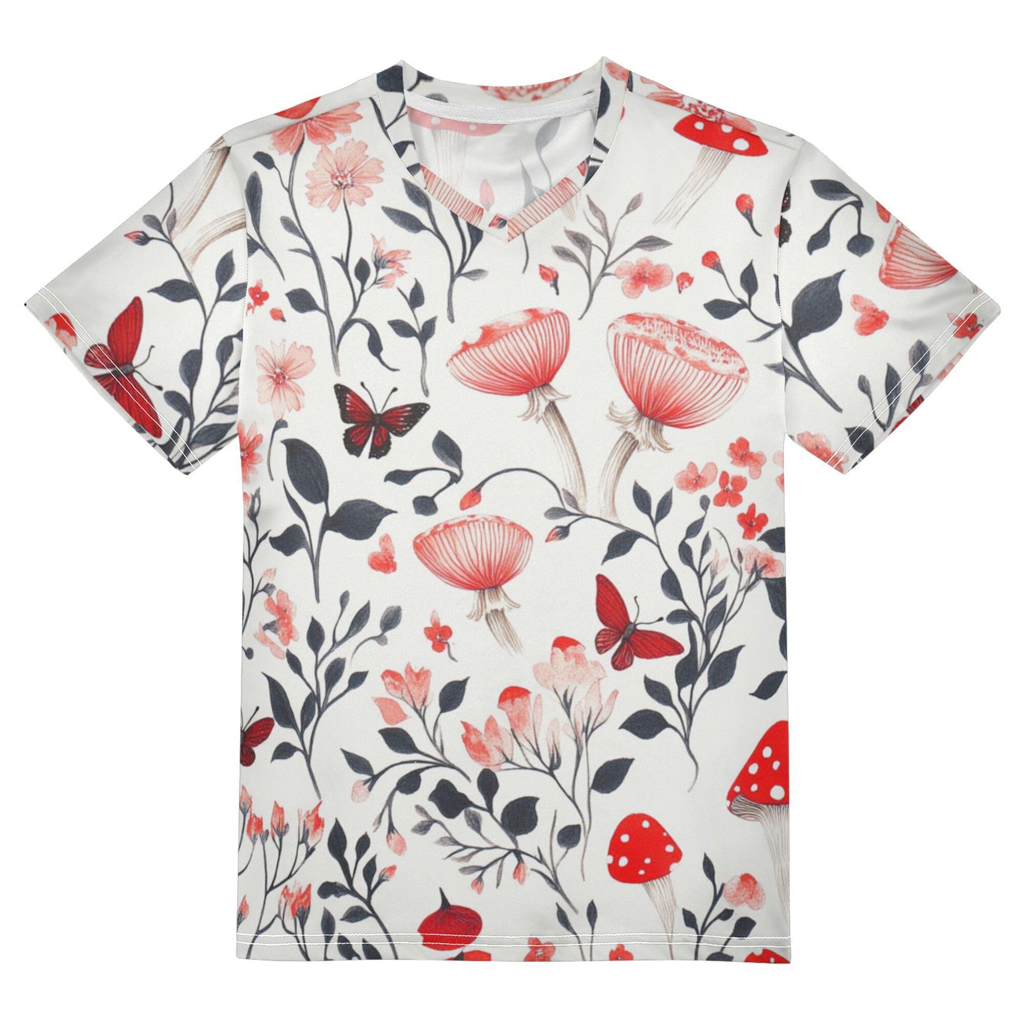 Kids Short Sleeve Tees Cute Lightweight Red Mushrooms Sports Shirts Youth for Kids Teenagers
