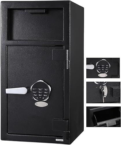 Caja de seguridad digital con ranura para caídas con teclado electrónico, 2 llaves de emergencia y ranura de depósito, caja de seguridad de acero