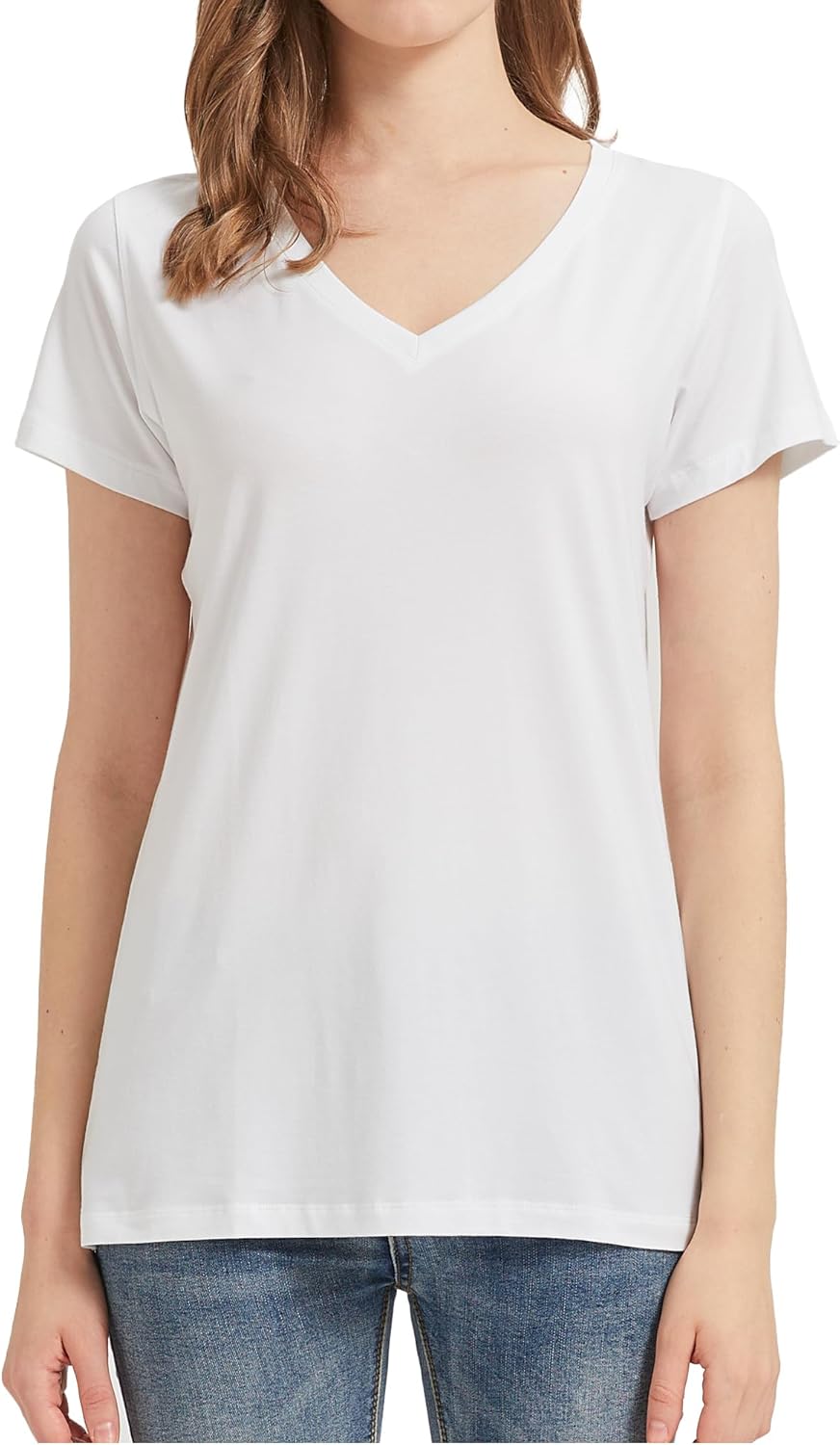 netdraw Women's Ultra-Soft Bamboo Viscose Cotton V-Neck Short Sleeve T-Shirt, Casual Summer Tops for Lounge Sleep Pajama