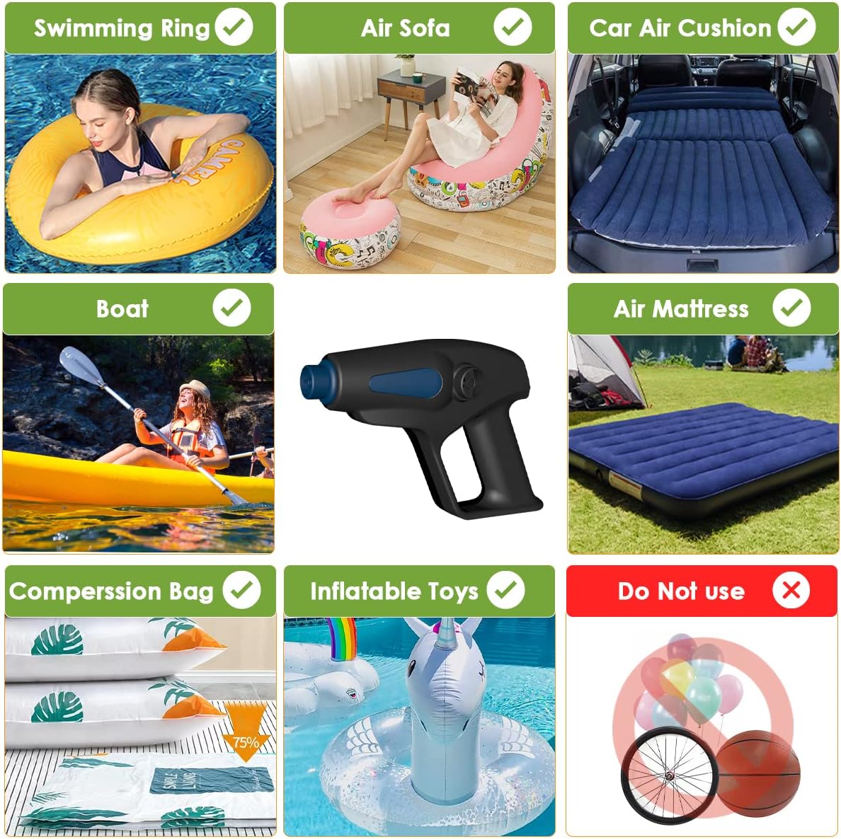 Electric Air Pump , Air Mattress Portable Pump, Quick-Fill Inflator Deflator with 3 Nozzles, 110-240V/12V DC, 50W, 0.5PSI, Perfect for Outdoor Camping,Air Mattress Pump Air Bed Pool Toy Raft Boat : Home & Kitchen