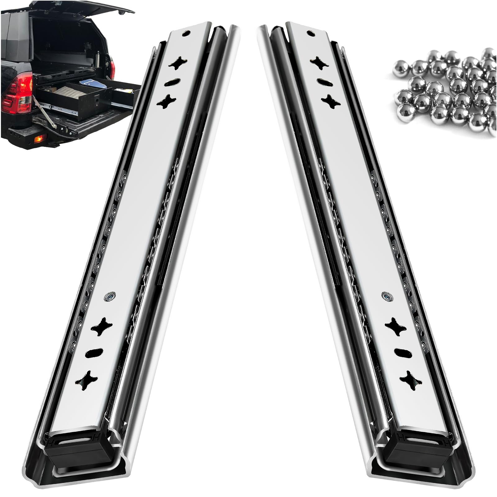VAGUDE Heavy Duty Drawer Slides 12 14 16 18 20 22 24 26 28 30 32 34 36 40 Inch 205 Lbs Side Mount Full Extension Ball Bearing Rails Rail Tool Box Runner Glide 1 Pair -W:53mm, 30 Inch
