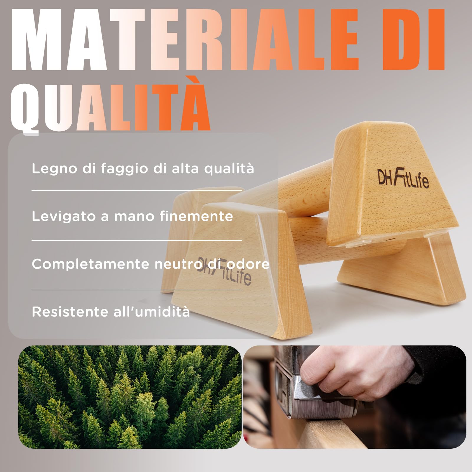 DH FitLife Parallele Calisthenics in Legno – 2x Maniglie Antiscivolo per Flessioni | Parallele Basse | Parallettes | Push-Up Bars | Attrezzatura Calisthenics per Forza | Fitness per Interni & Esterni