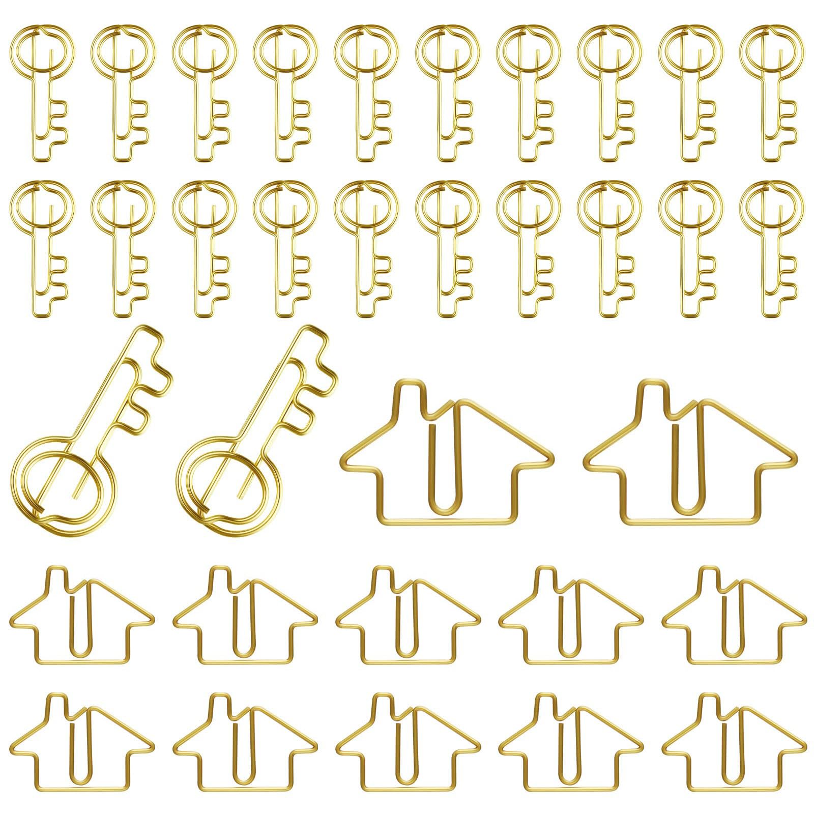 Hesena 120 Pcs Paper Clip Set, 60 Pcs House & 60 Pcs Key Shaped Paperclips for Office, Real Estate Agent,Realtors Gifts (Gold)