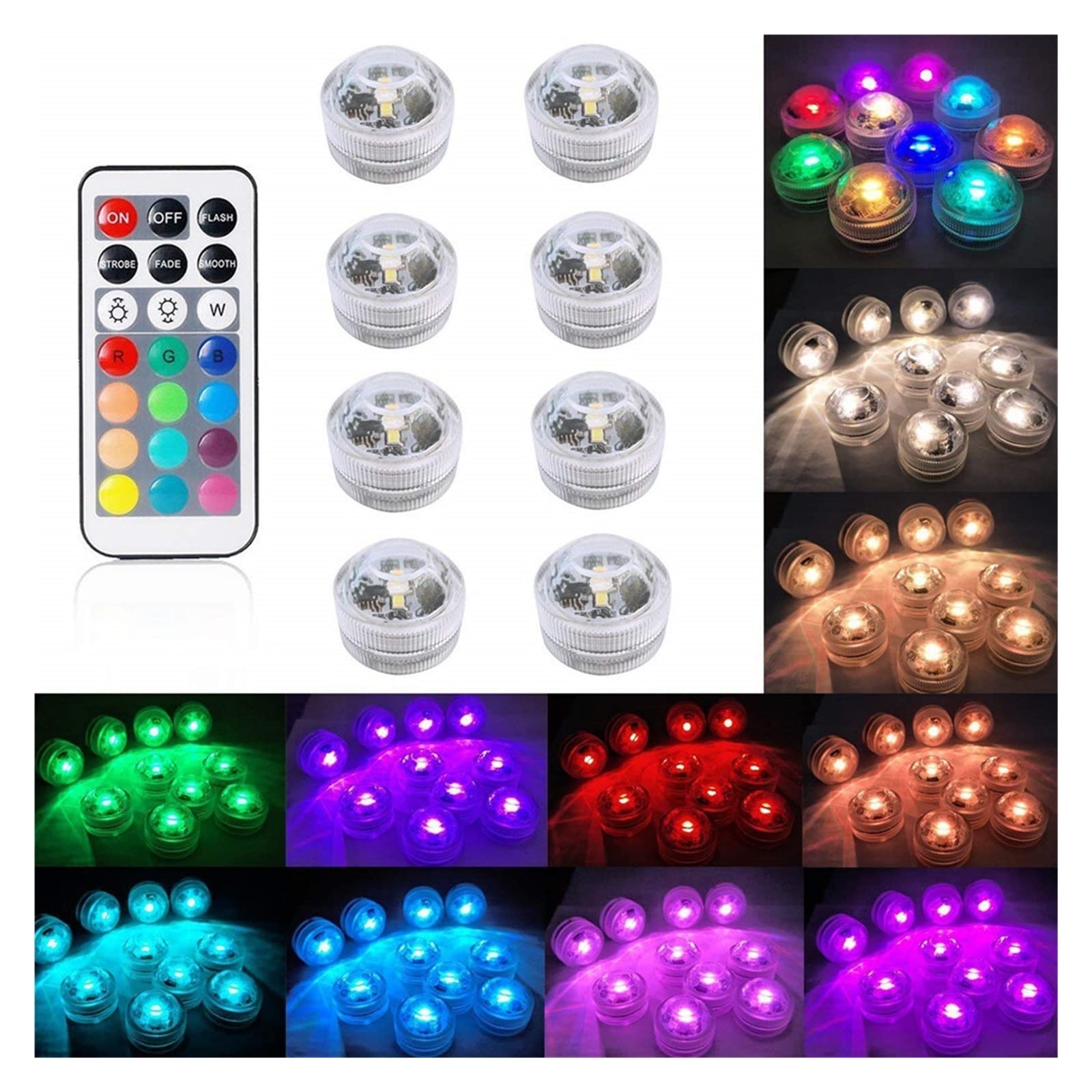 Światła basenowe Zasilane bateryjnie światło do nurkowania RGB IP68 Wodoodporna podwodna lampka nocna Zewnętrzny wazon ogrodowy Miska Basen Światła stawu (Size : 9 Lamp 1 controller)