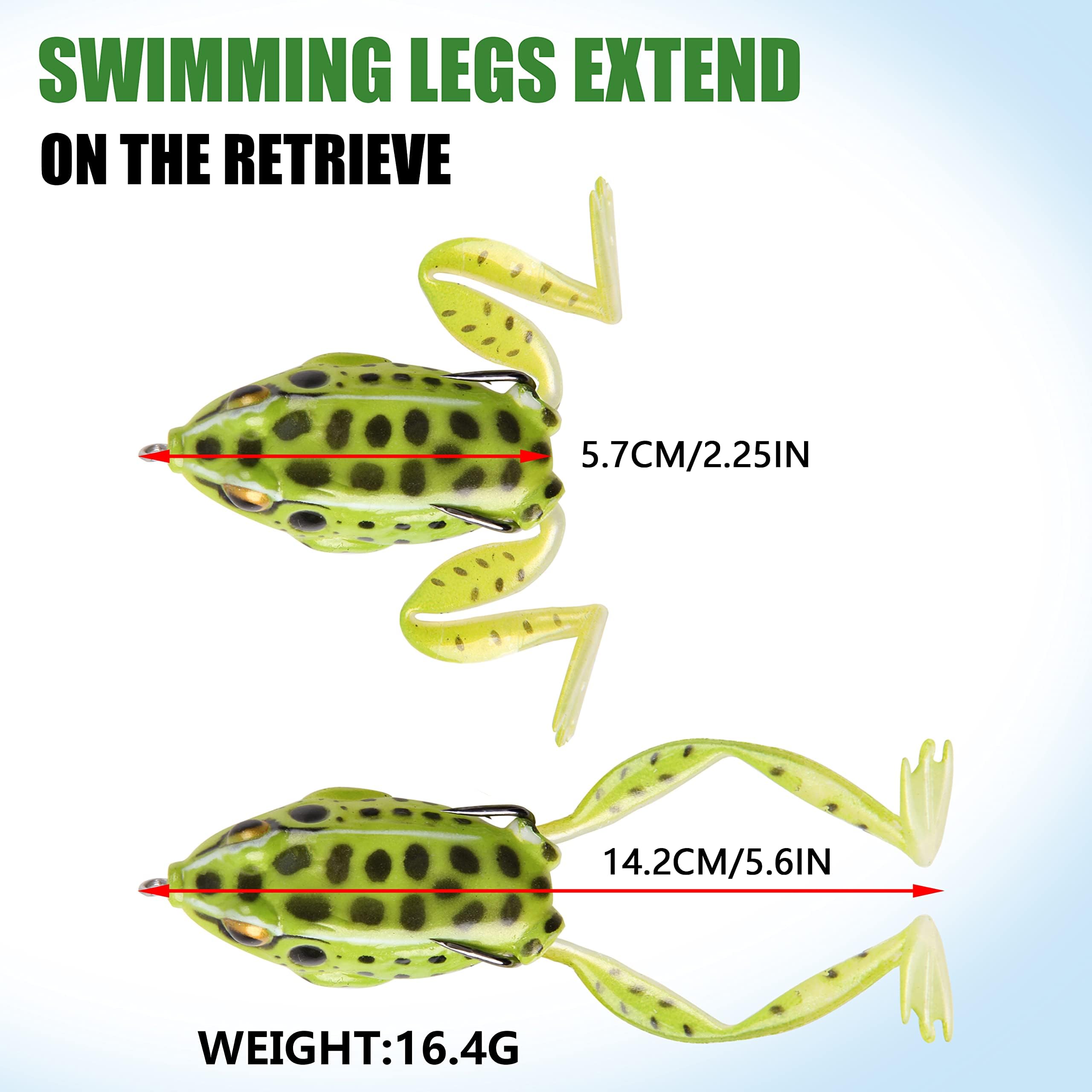 Grenouille Topwater Leurres de Pêche 5pcs Jump Frog Bait avec Hameçons Doubles Leurres Creux d'eau Douce avec Boîte à Outils pour Bass Brochet Saumon