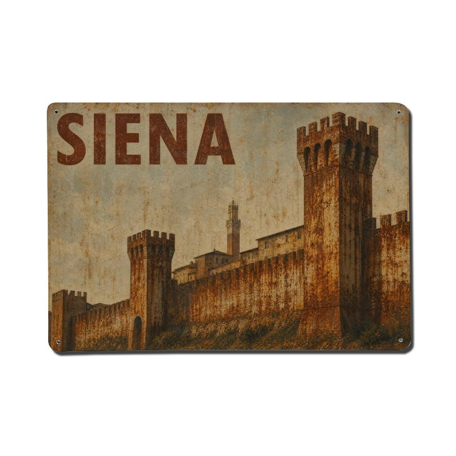 Huiyhb 8X12inch(20X30cm) Vintage Travel Siena Medieval City Walls Towers Italy Metal Tin Sign