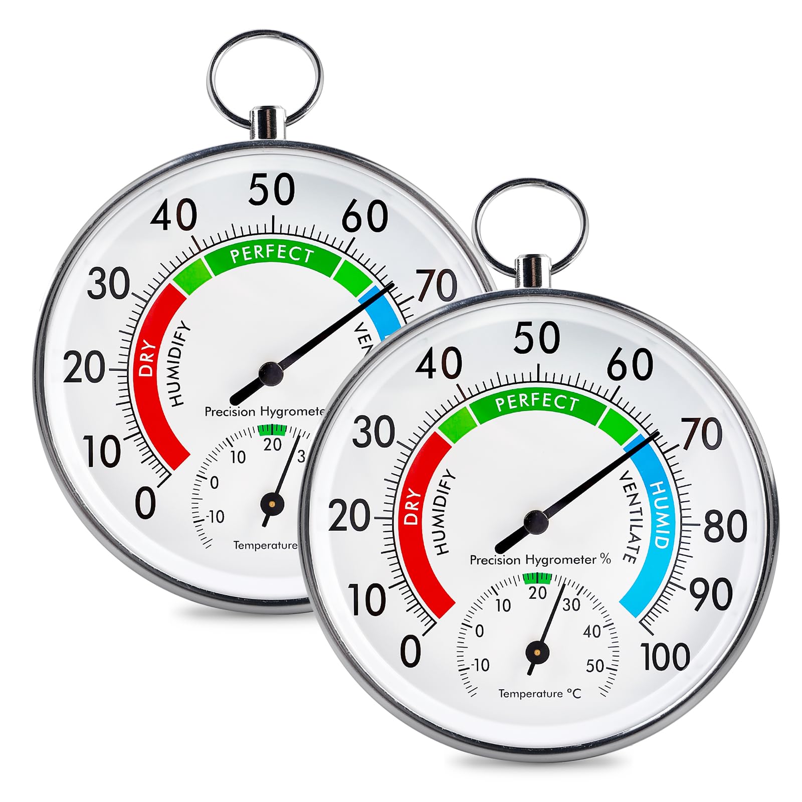 Eupneicu Analoges Thermo-Hygrometer 2er Set - Präzisions-Thermometer & Luftfeuchtigkeitsmesser
