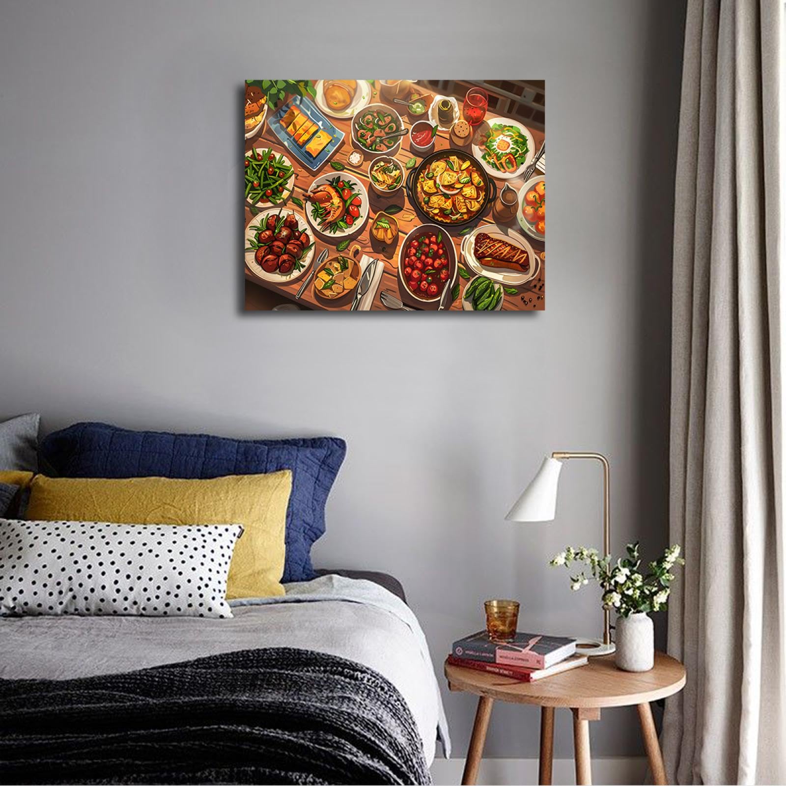UIRINGART Art mural sur toile anime pour la décor murale de cuisine Affiche de nourriture délicieuse Impression de peinture d’image pour salle à manger Restaurant 50x70cm Cadre intérieur