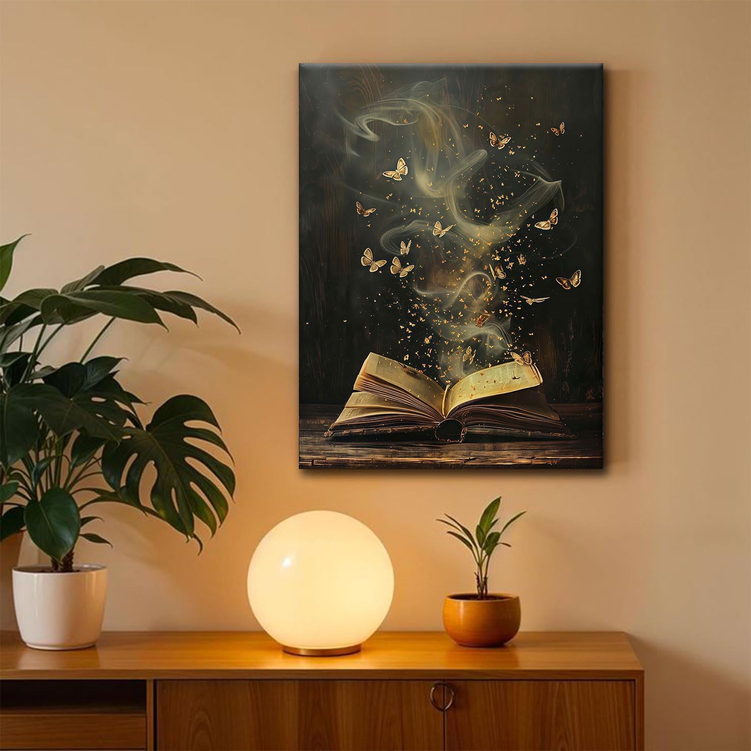 Framed Black College Style Mysterious Book Canvas Wall Art Fantasy Butterfly Poster Print Picture Artwork Magic Story Book Canvas Painting Living Room Bedroom Gallery Decor 16x24 Inch Ready To Hang