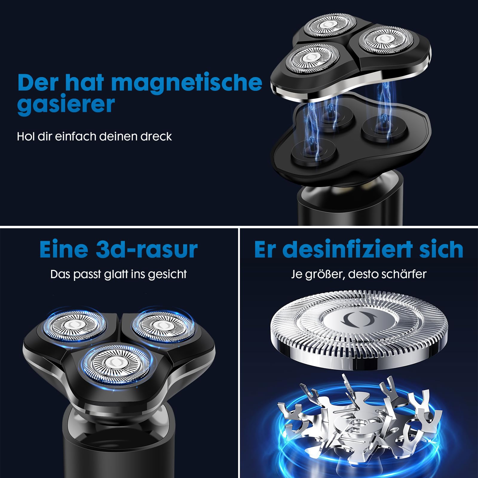 Rasierer Herren Elektrisch, 2026 verbesserter männlicher Bartschneider, wasserdichter Nass- / Trockenrasierer, aufladbarer Elektrorasierer für Männer mit LED-Anzeige, USB-C-Schnelladung