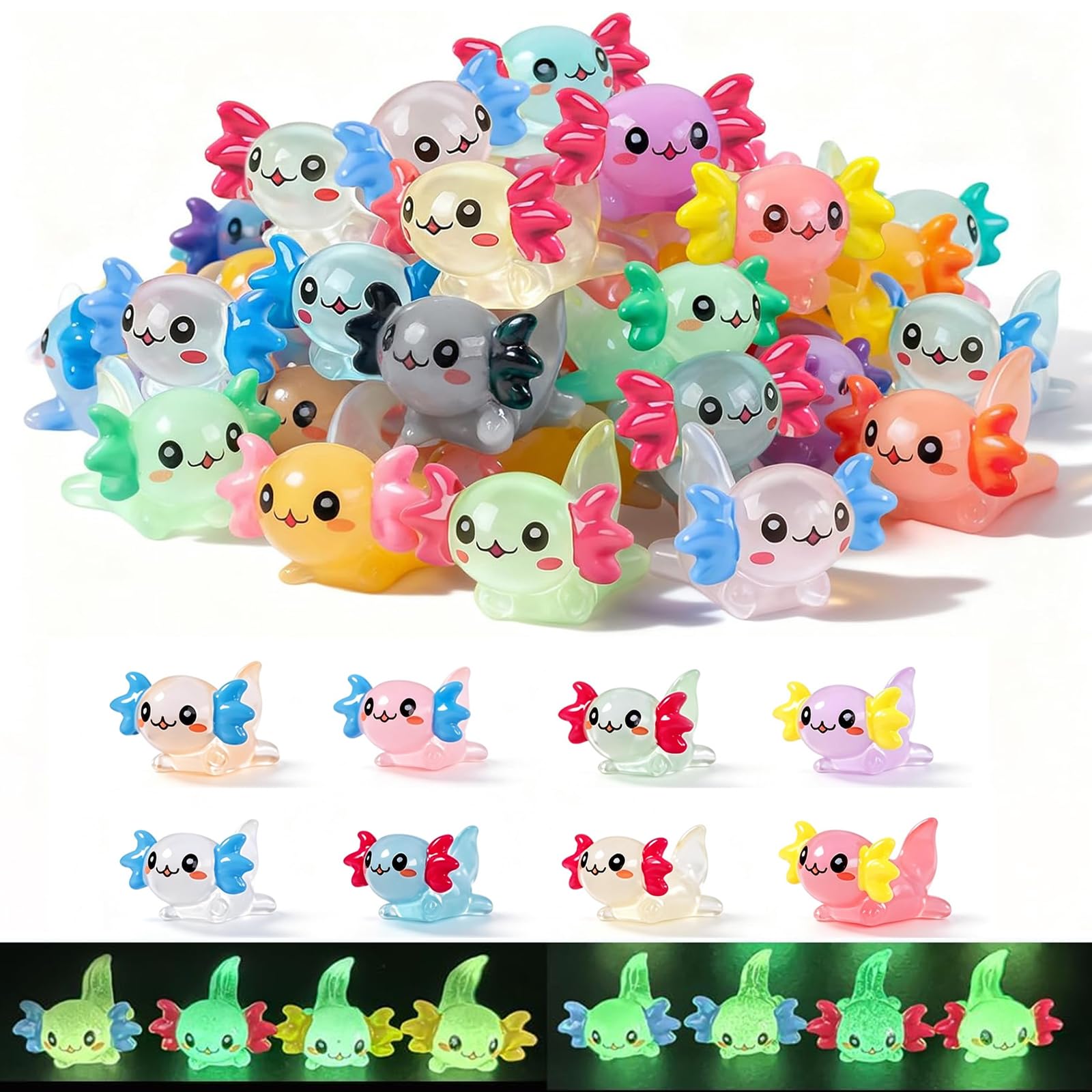 40 PCS Luminous Mini Resin Axolotl Figurines, Glow in Dark for DIY Craft Fairy Garden Dollhouse Decor