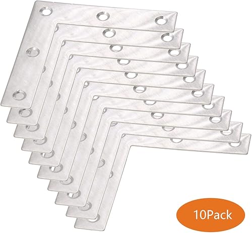 Miniatura 5 de Paquete de 10 placas de soporte de reparación de acero inoxidable en forma de L, soporte de esquina plana para madera, fijación de metal, soporte de